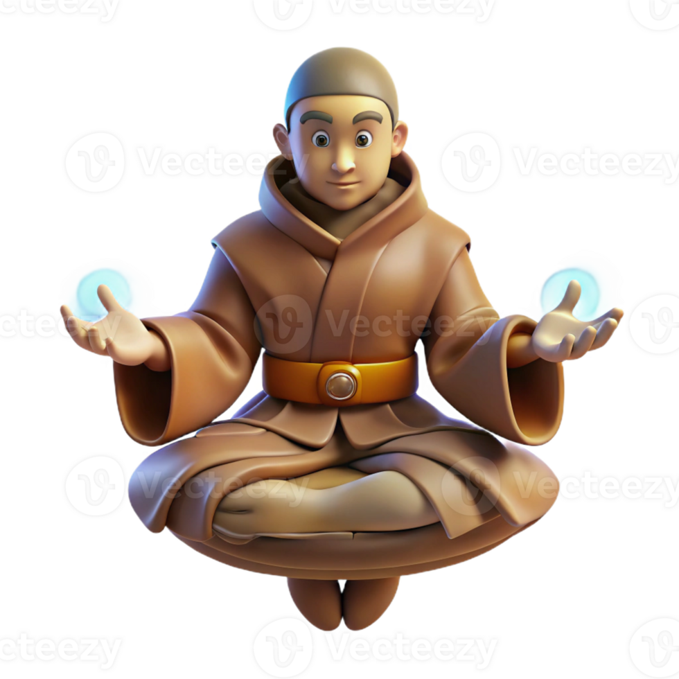 extraordinary rustic 3D Monk Meditating with Energy Spheres high quality png
