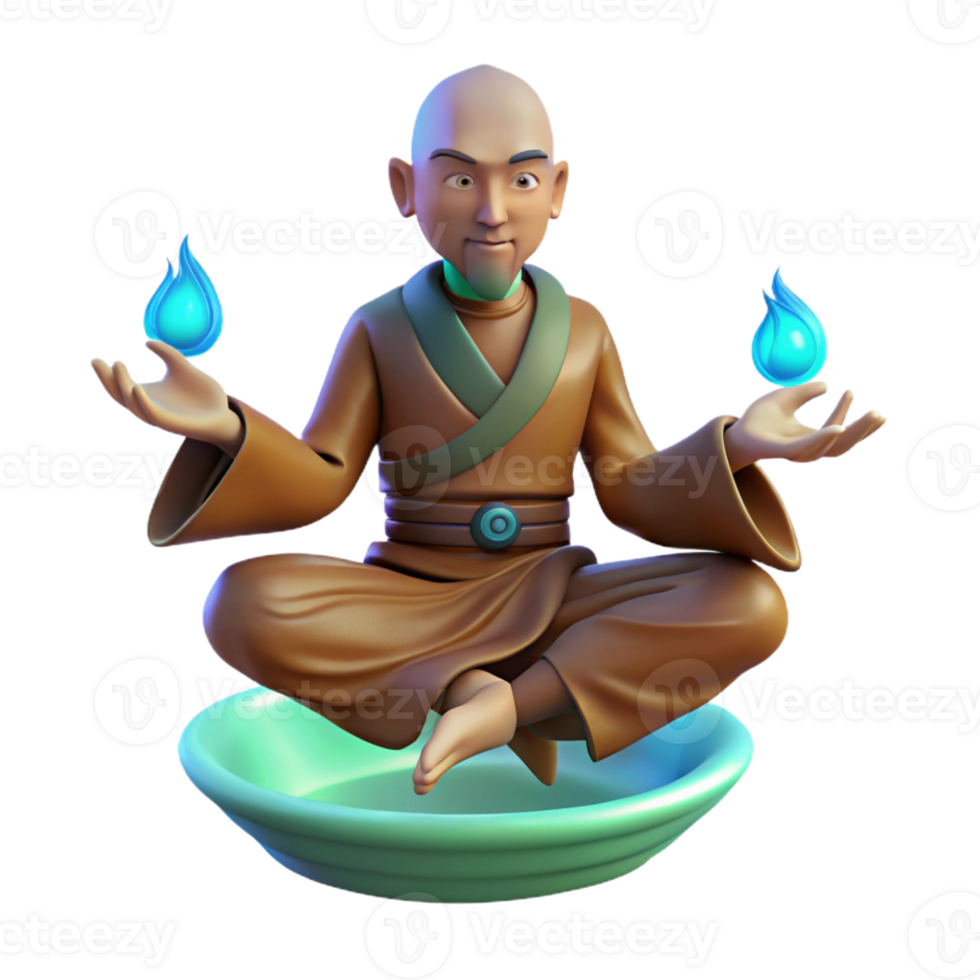elegant contemporary 3D Monk Illustration Serenity and Flames high resolution png