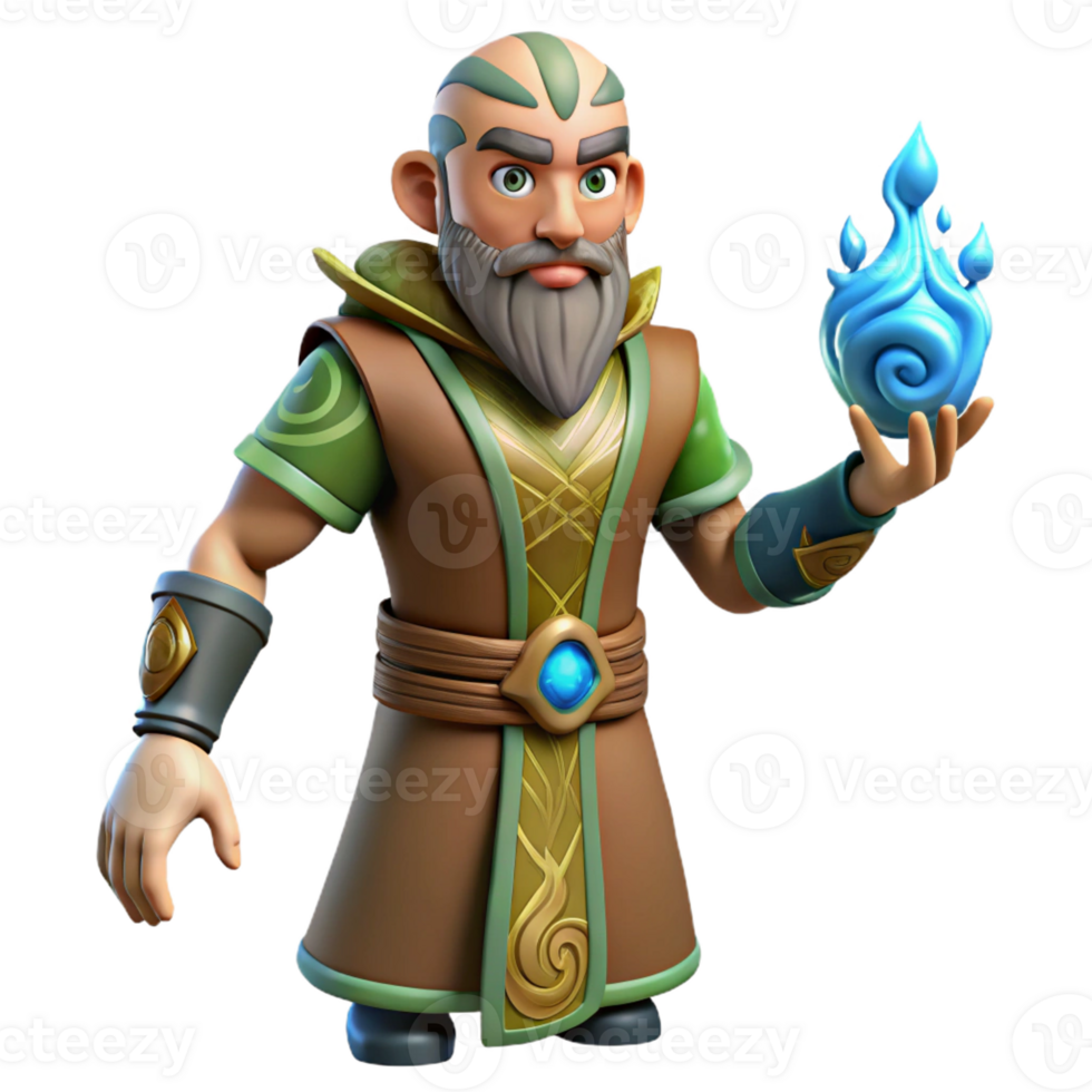 magnificent artistic 3D Cartoon Wizard with Blue Flame professional png