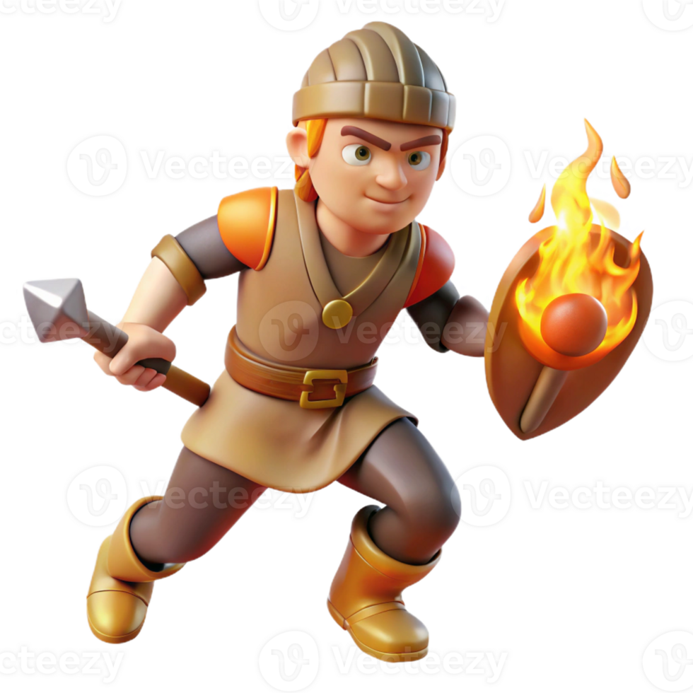 magnificent rustic 3D Cartoon Brave Warrior Illustration high resolution png