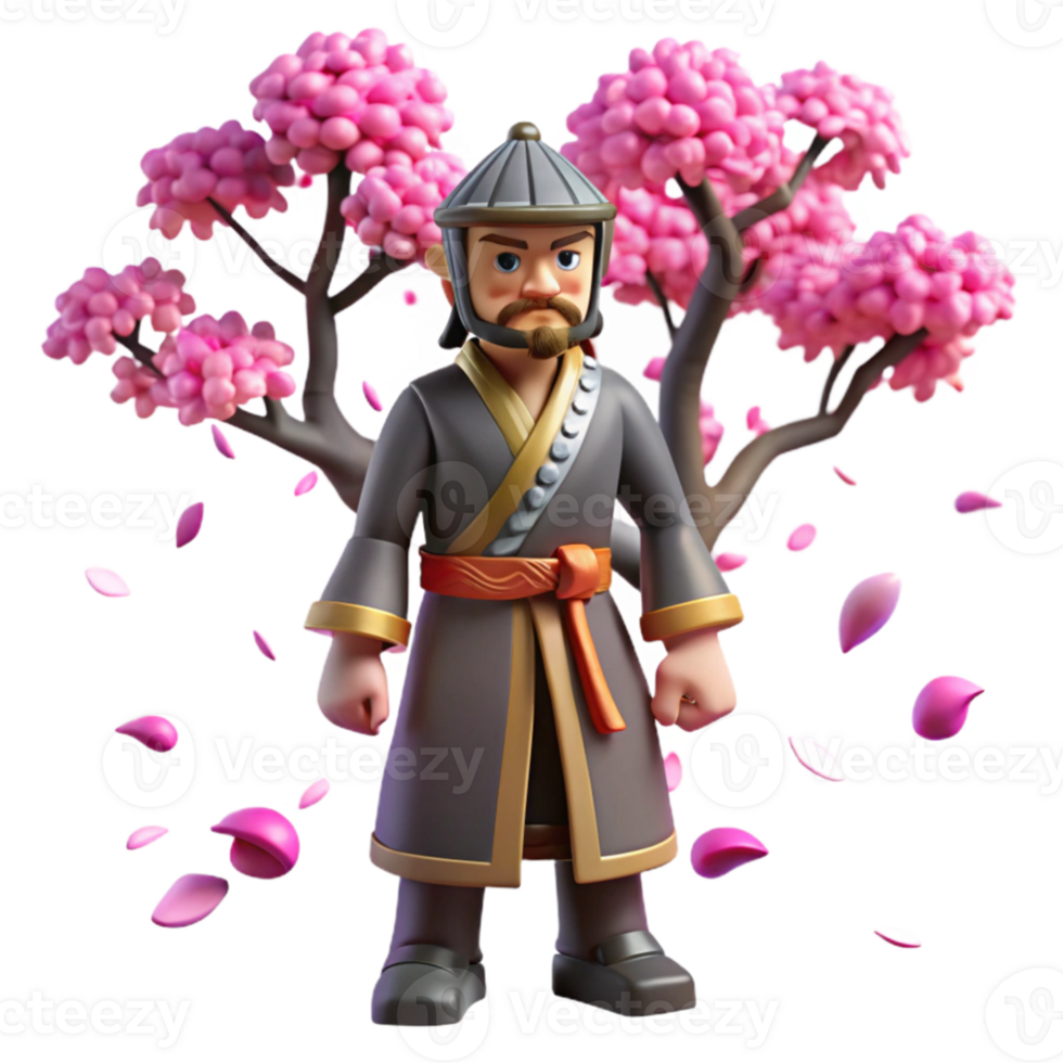extraordinary classic 3D Render Warrior in Cherry Blossom detailed png