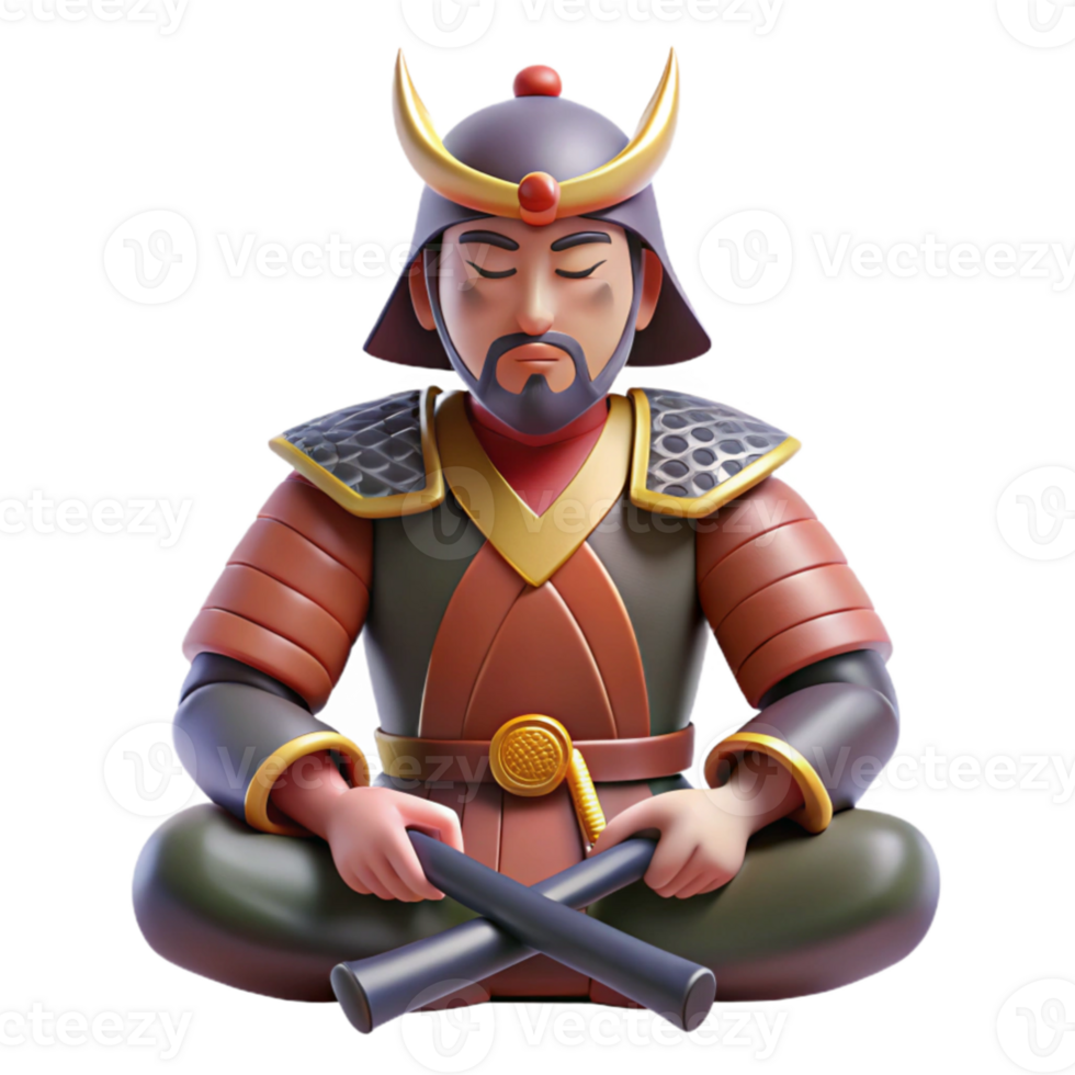 stunning minimalist 3D Render Samurai Warrior in Meditation professional png