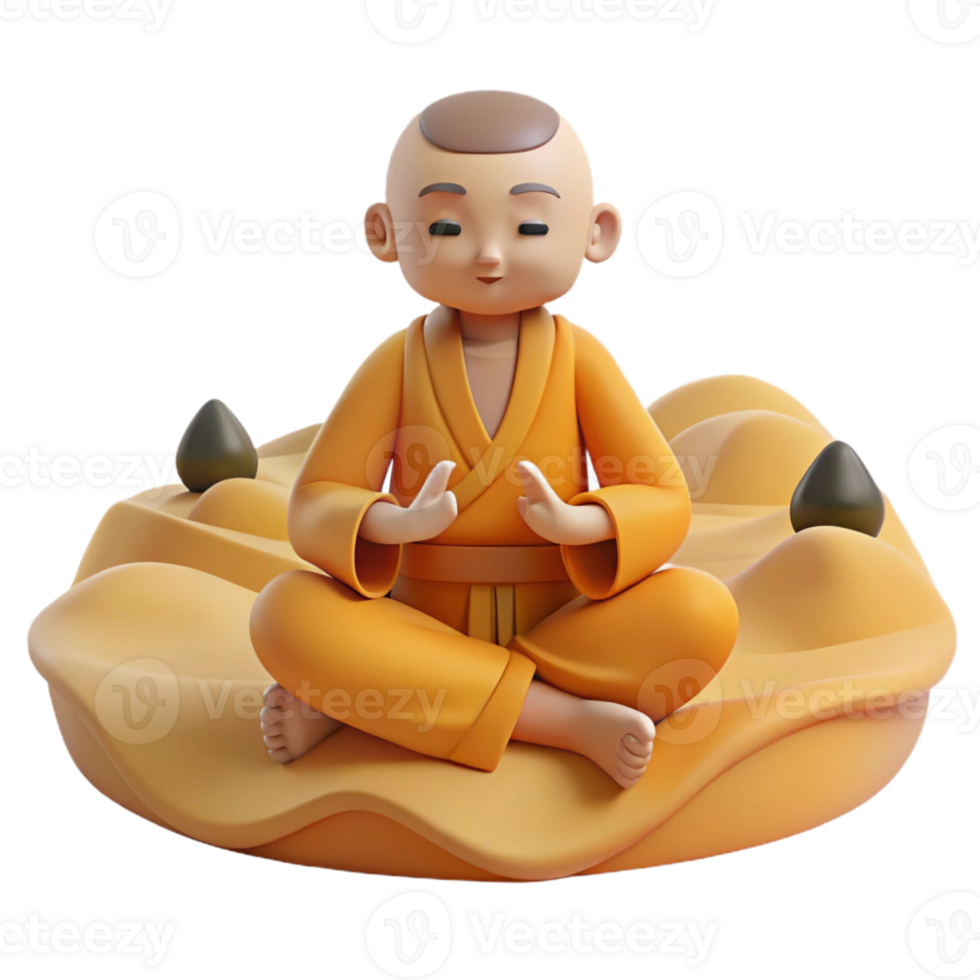 wonderful traditional 3D Monk Meditating on Sand Dunes Illustration exclusive png