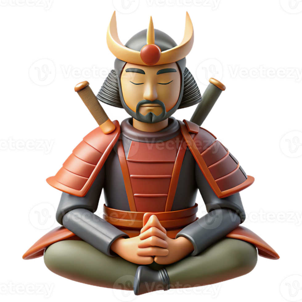 dramatic abstract 3D Samurai Warrior in Meditation Pose detailed png