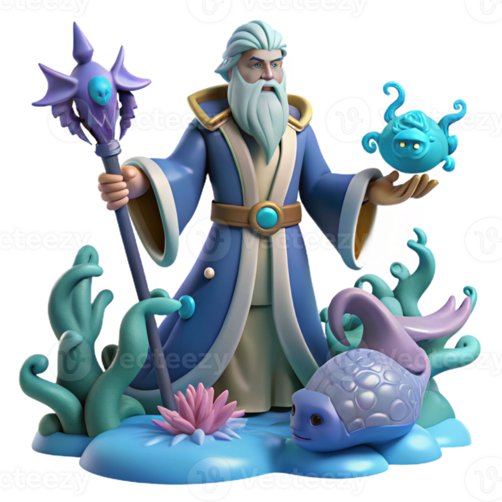 magnificent artistic 3D Render Wizard Aquatic Fantasy Scene high quality png