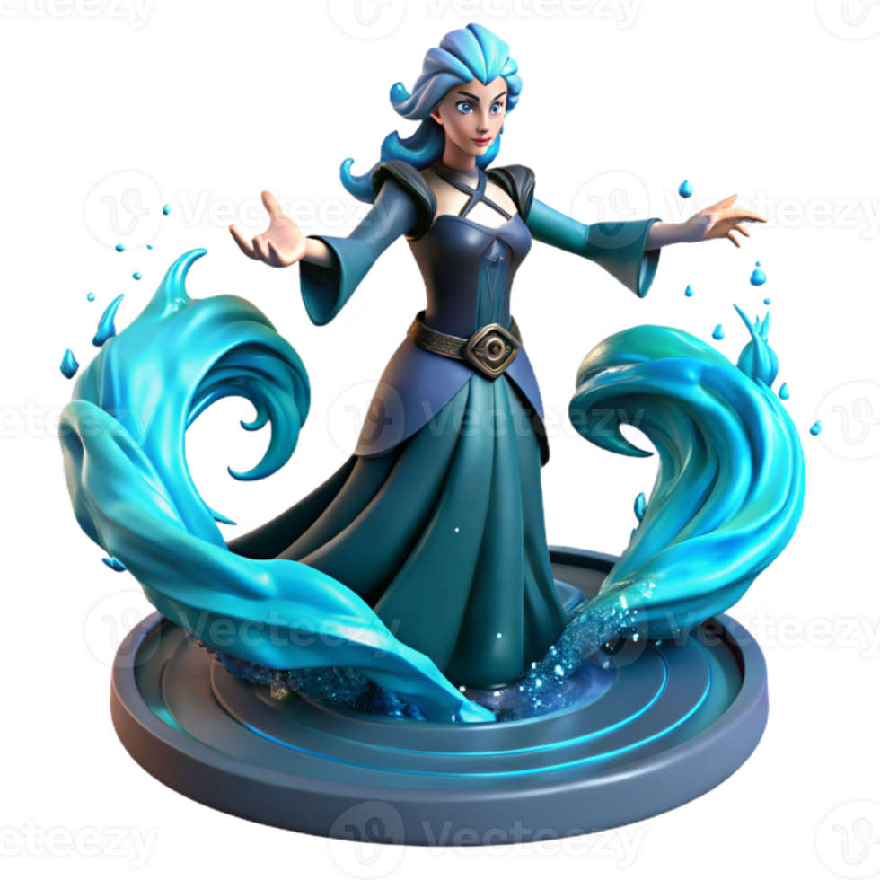 magnificent abstract 3D Render Water Mage Fantasy Woman high quality png