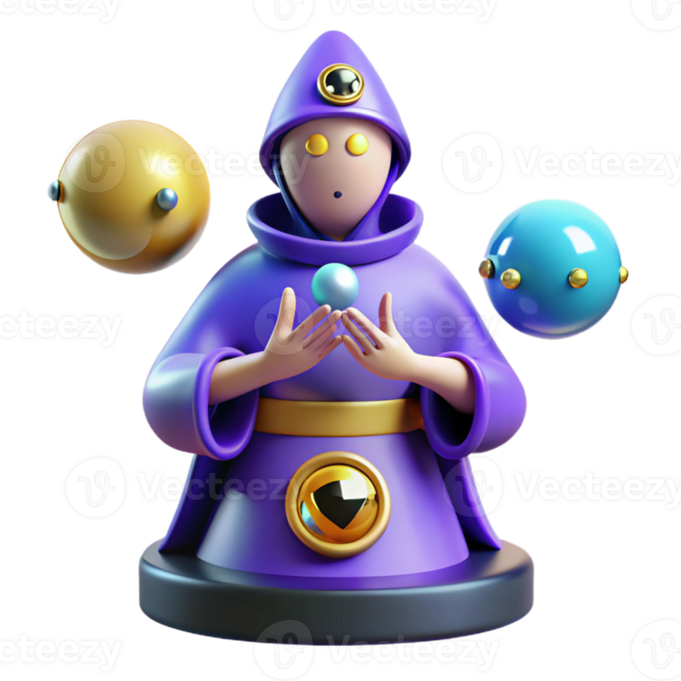 vibrant contemporary 3D Render Wizard with Orbs high quality png