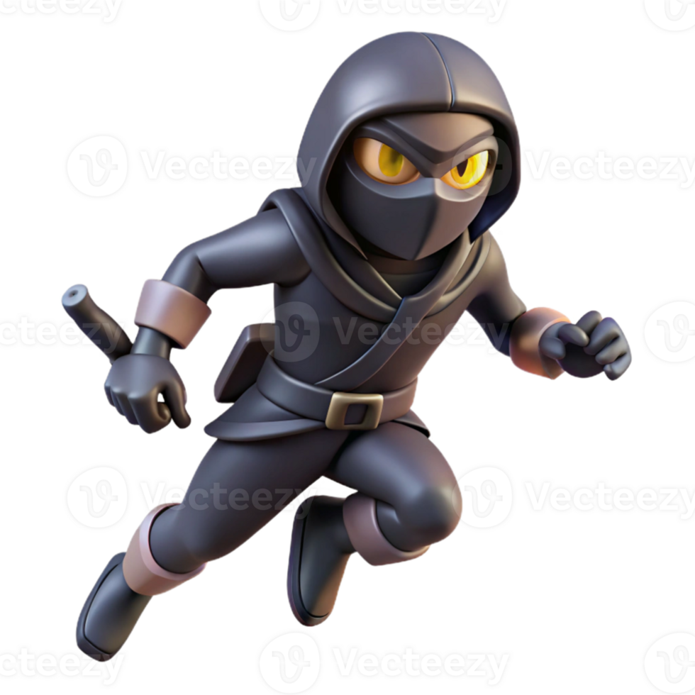 extraordinary minimalist 3D Render Ninja Character Illustration authentic png