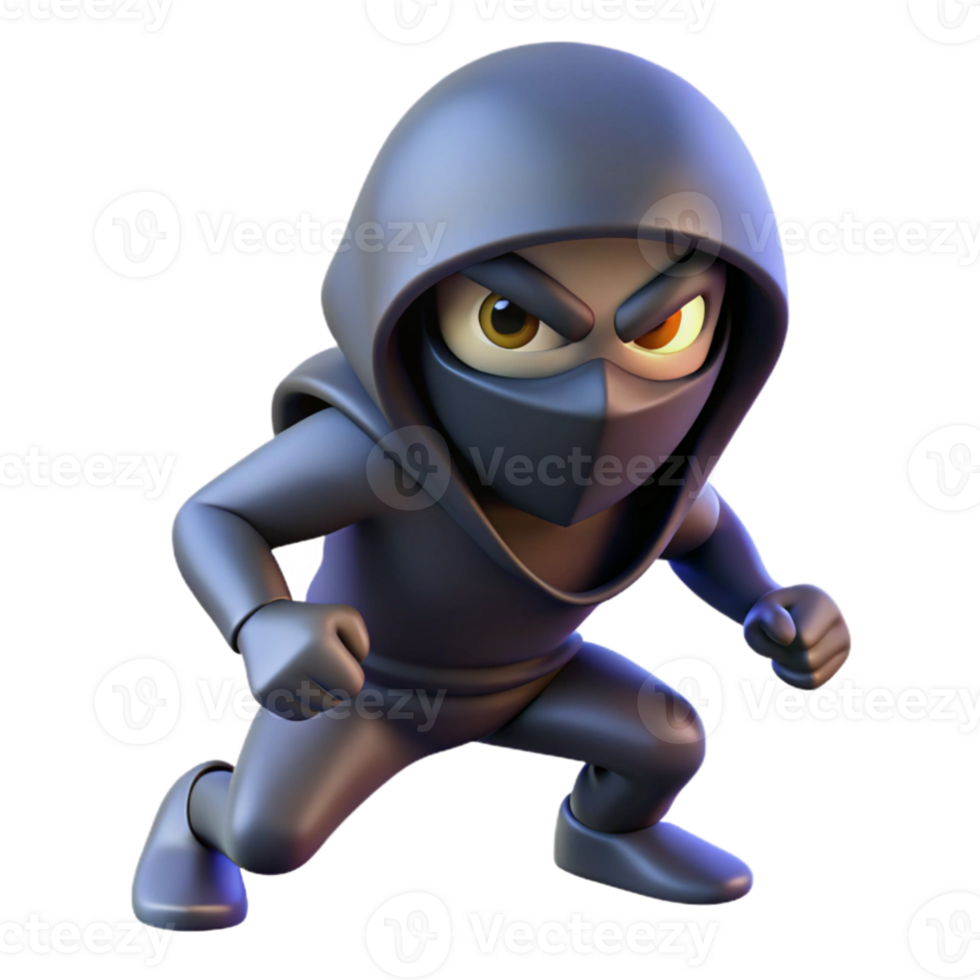 impressive minimalist 3D Render Cartoon Ninja Illustration exclusive png