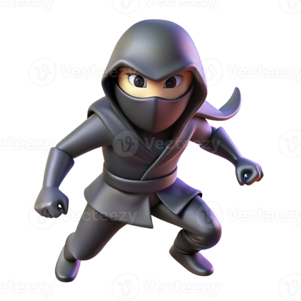 impressive artistic 3D Render Stealth Ninja Cartoon Character high quality png