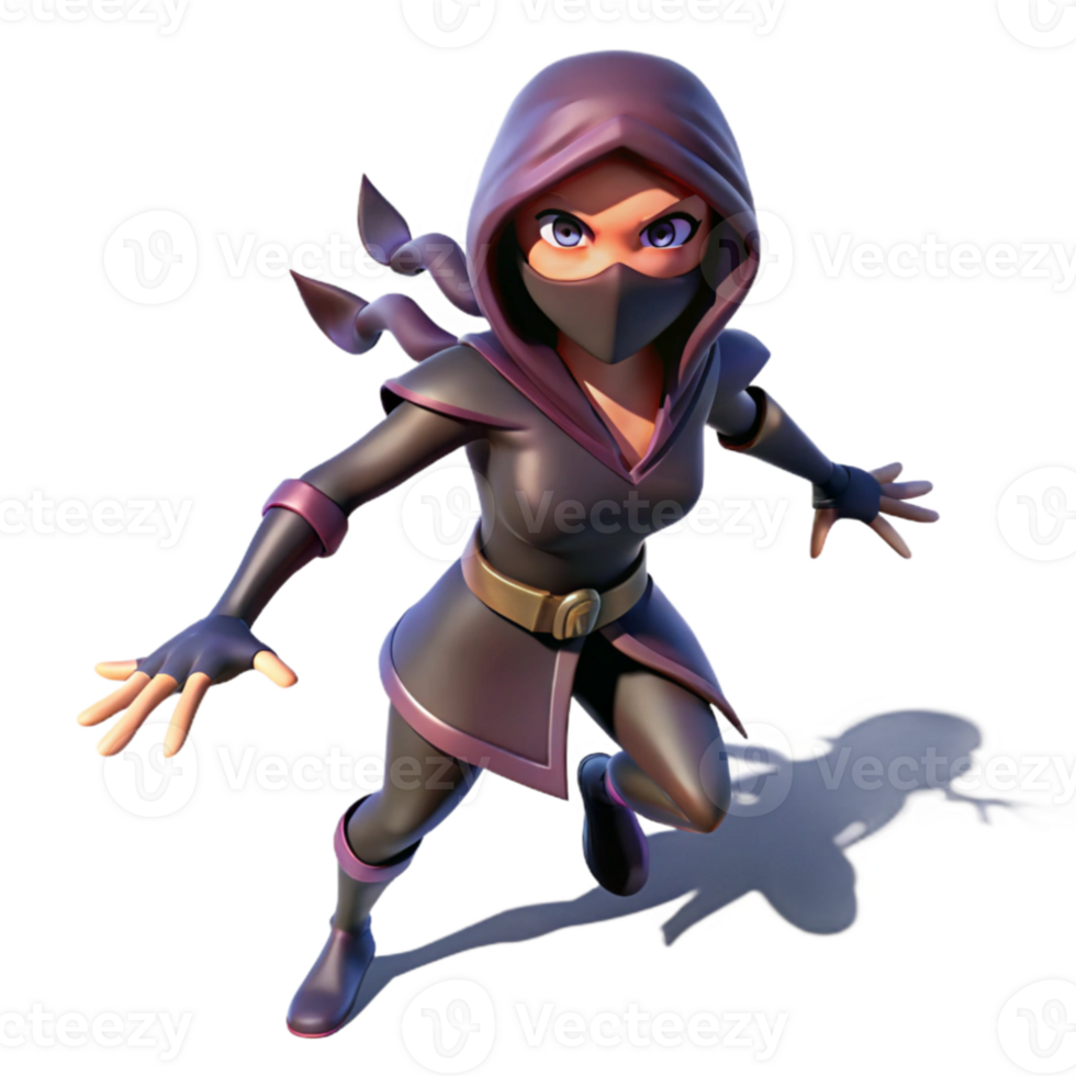 vibrant rustic 3D Render Female Ninja Illustration authentic png