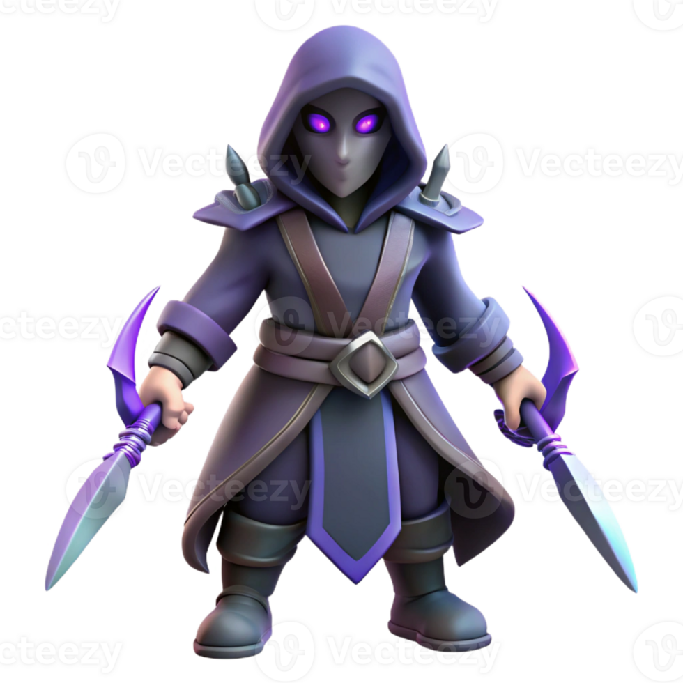 beautiful minimalist 3D Render Dark Hooded Figure with Weapon high resolution png