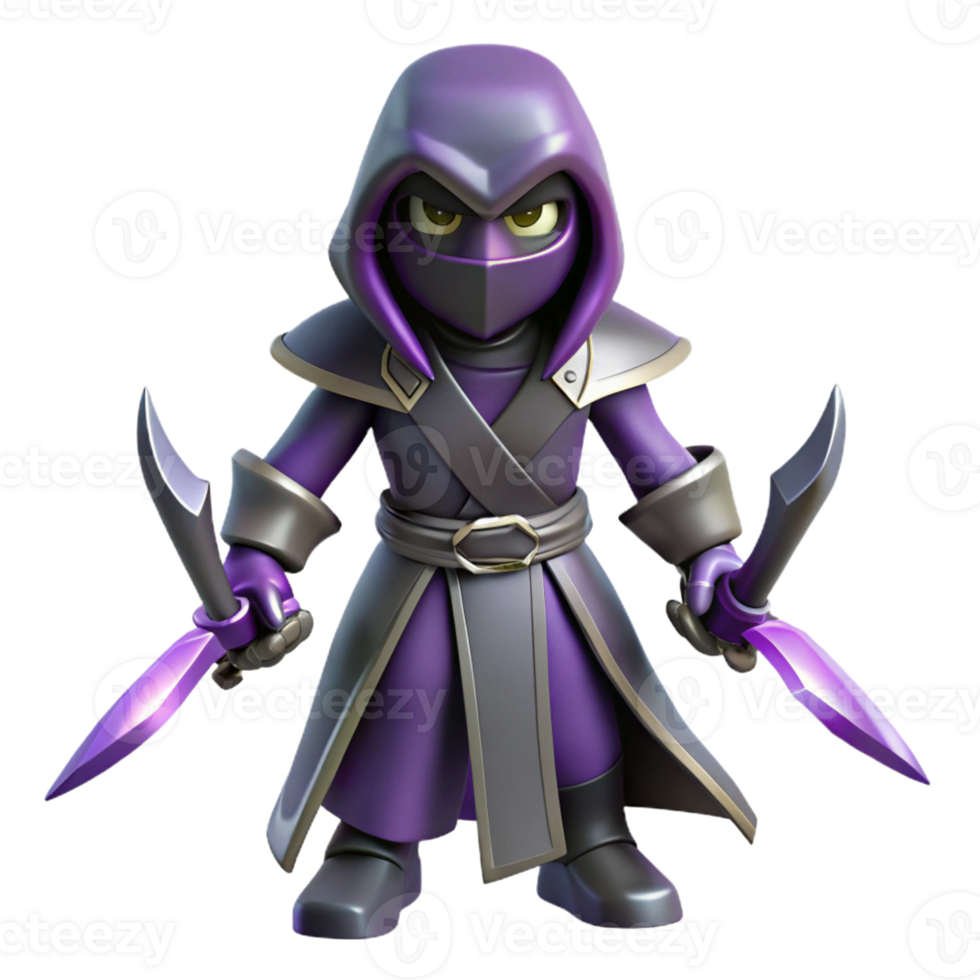 vibrant rustic 3D Render Purple Ninja Character Illustration original png