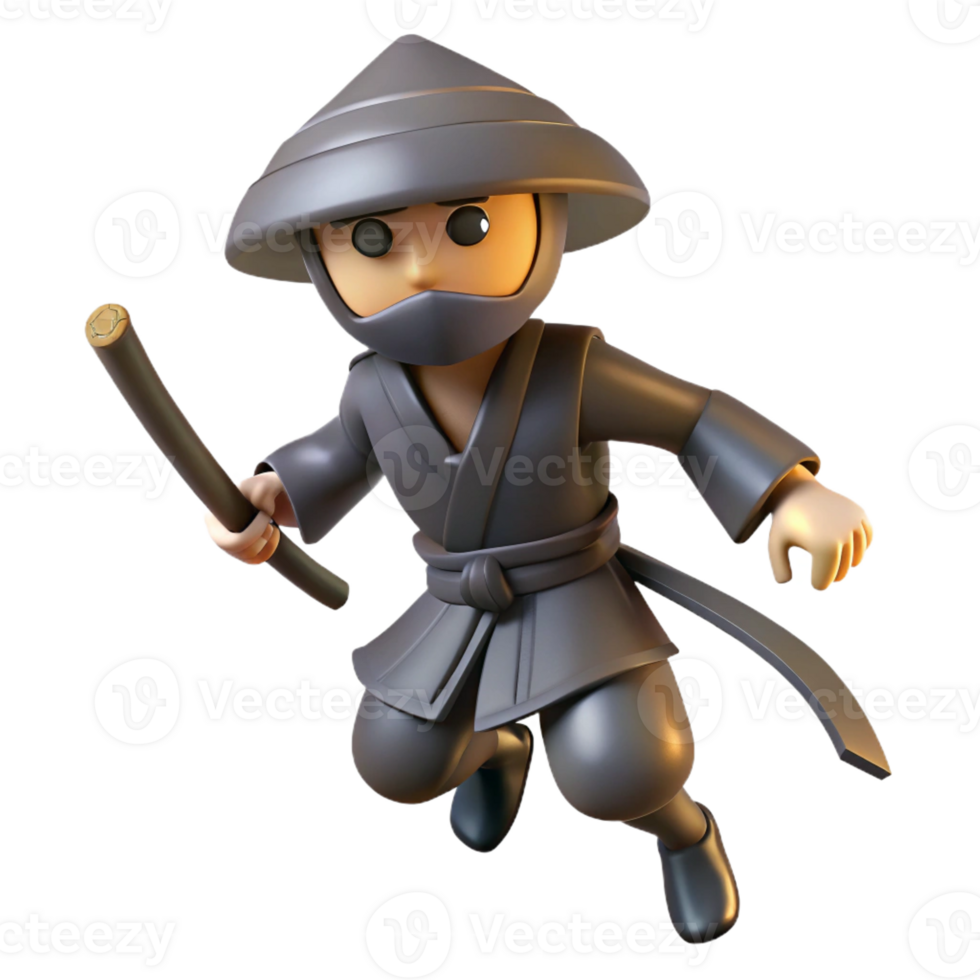 extraordinary minimalist 3D Cartoon Ninja Warrior Illustration authentic png