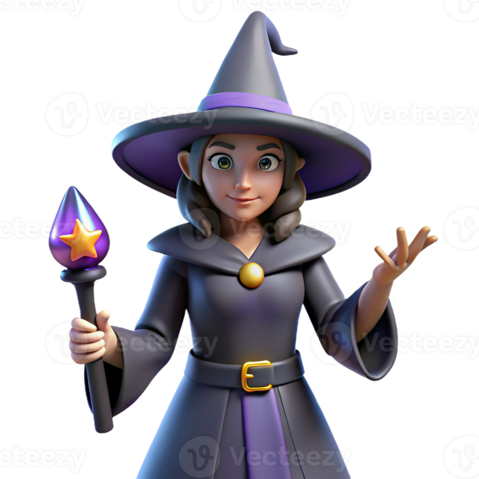 extraordinary contemporary 3D Render of a Cute Cartoon Witch high quality png