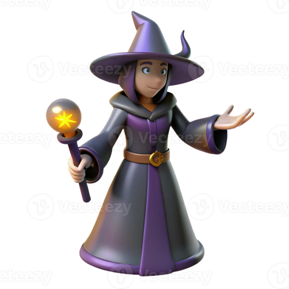 beautiful artistic Friendly 3D Render of a Cartoon Witch genuine png