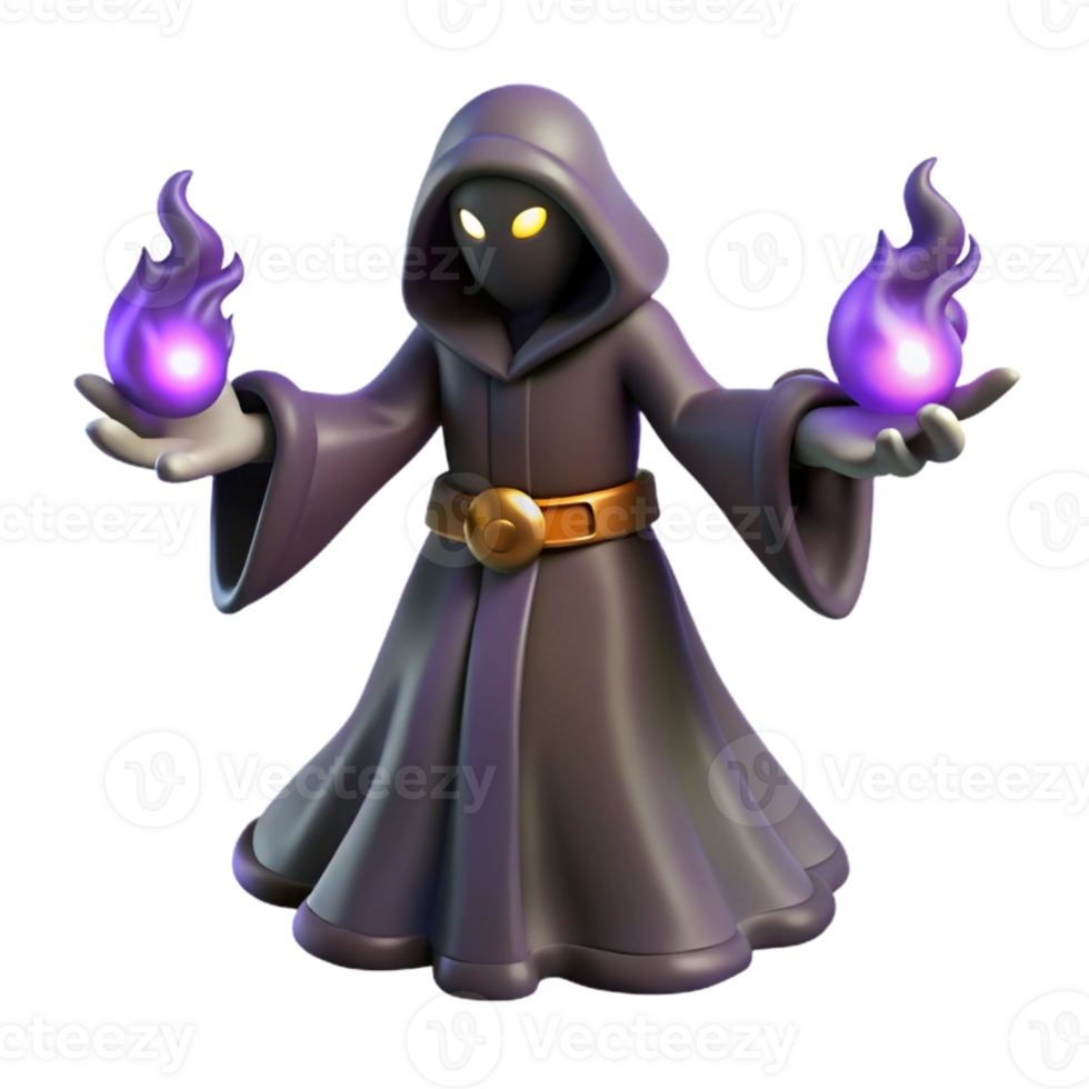 elegant modern 3D Render Dark Wizard Purple Flames detailed png