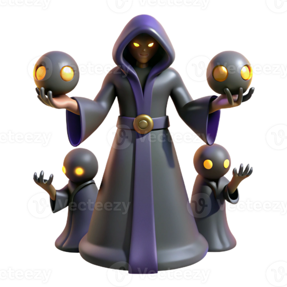 elegant minimalist Dark Wizard 3D Render detailed png