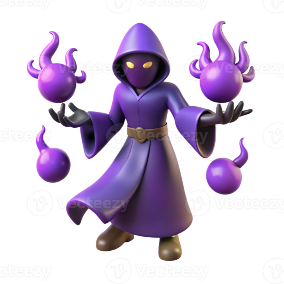 serene traditional Purple Wizard 3D Render genuine png