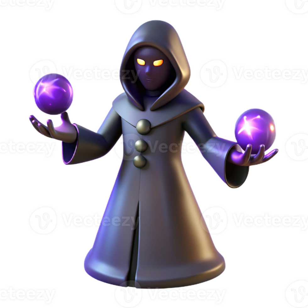 magnificent creative 3D Render Dark Wizard with Magic Orbs detailed png