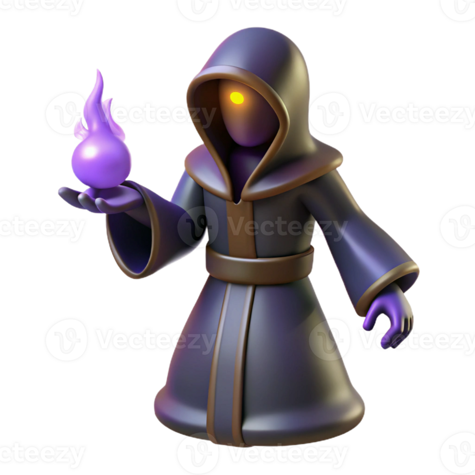 stunning rustic 3D Cartoon Wizard with Purple Flame Illustration exclusive png