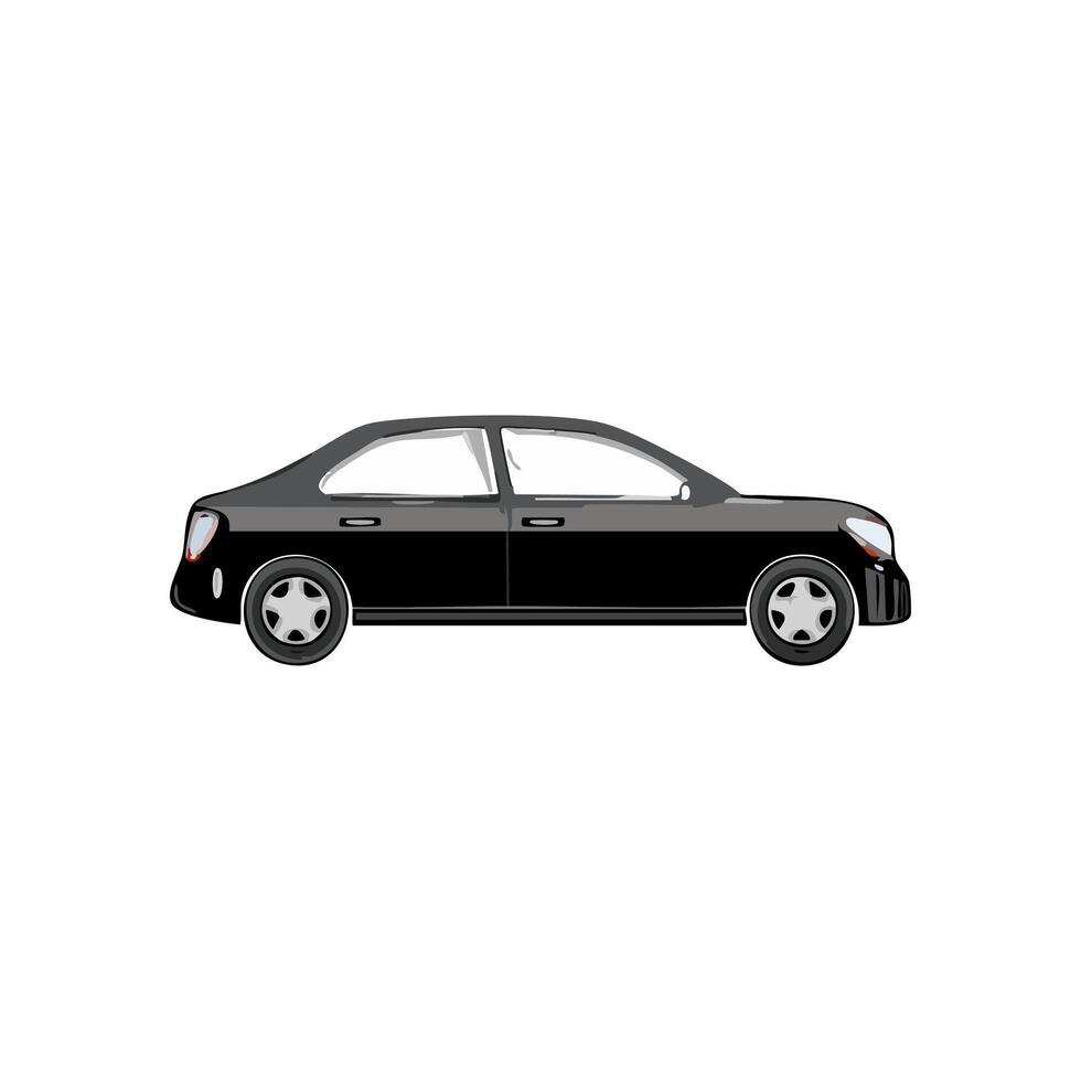 Black car illustration isolated on white background. Side view. Front view. vector