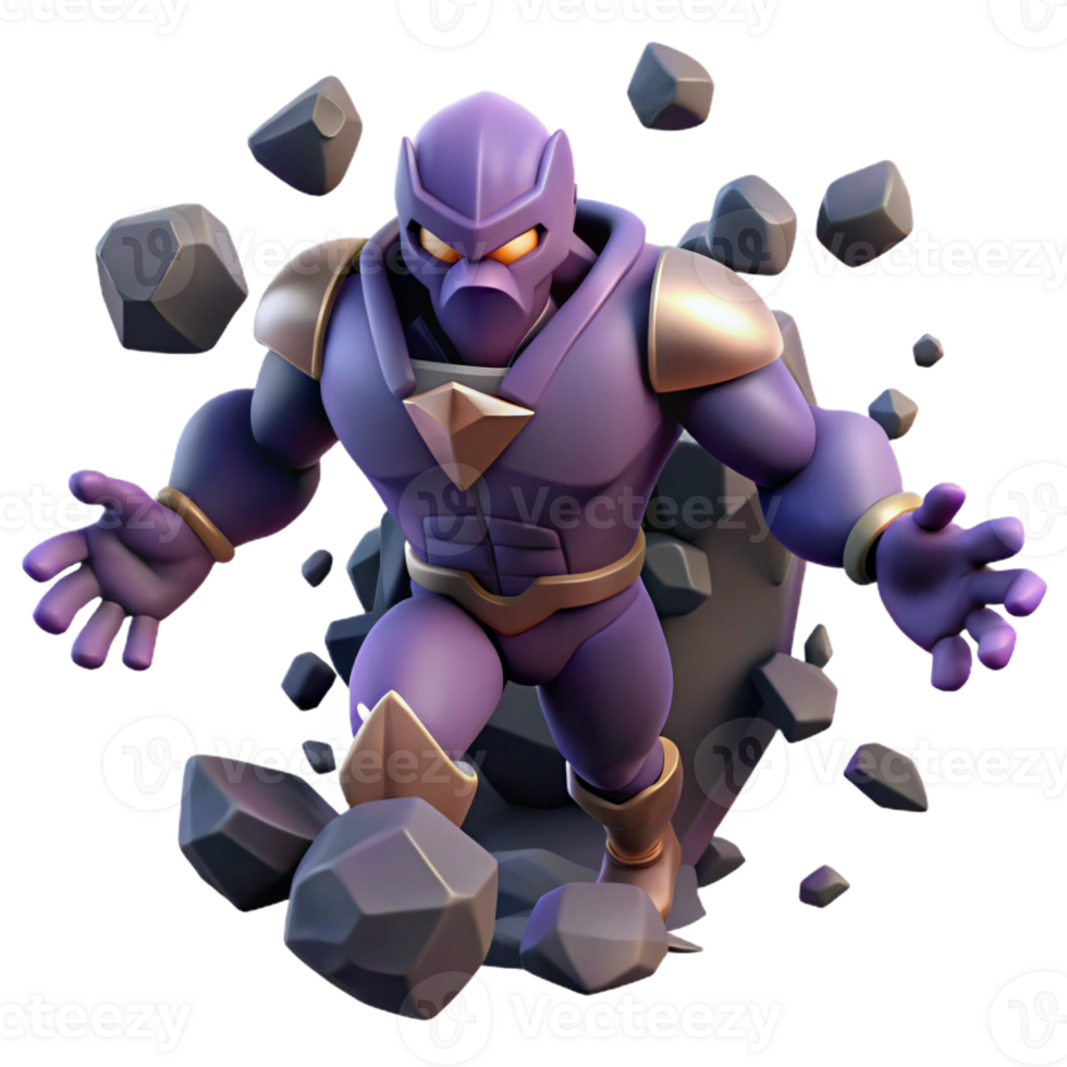 beautiful traditional Powerful Purple 3D Render of a Stone Golem original png