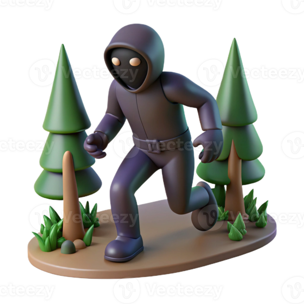 vibrant artistic 3D Render Mysterious Figure in Forest authentic png