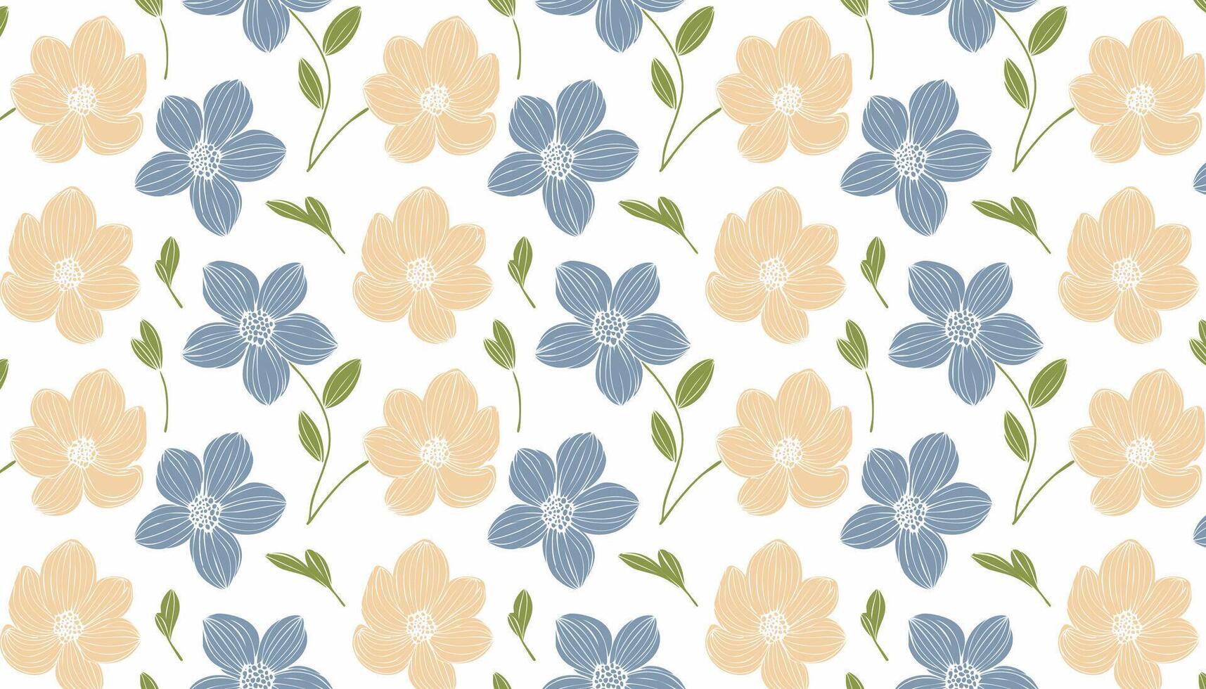 Seamless pattern with blue flowers on white background. illustration. vector