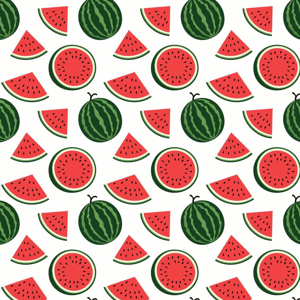 Pattern with watermelons and slices. illustration. vector