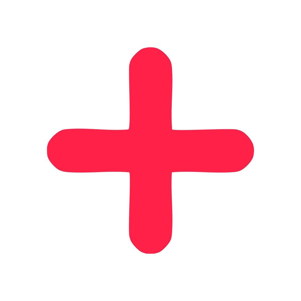 Plus sign illustration. Red icon on white background. Flat style. vector