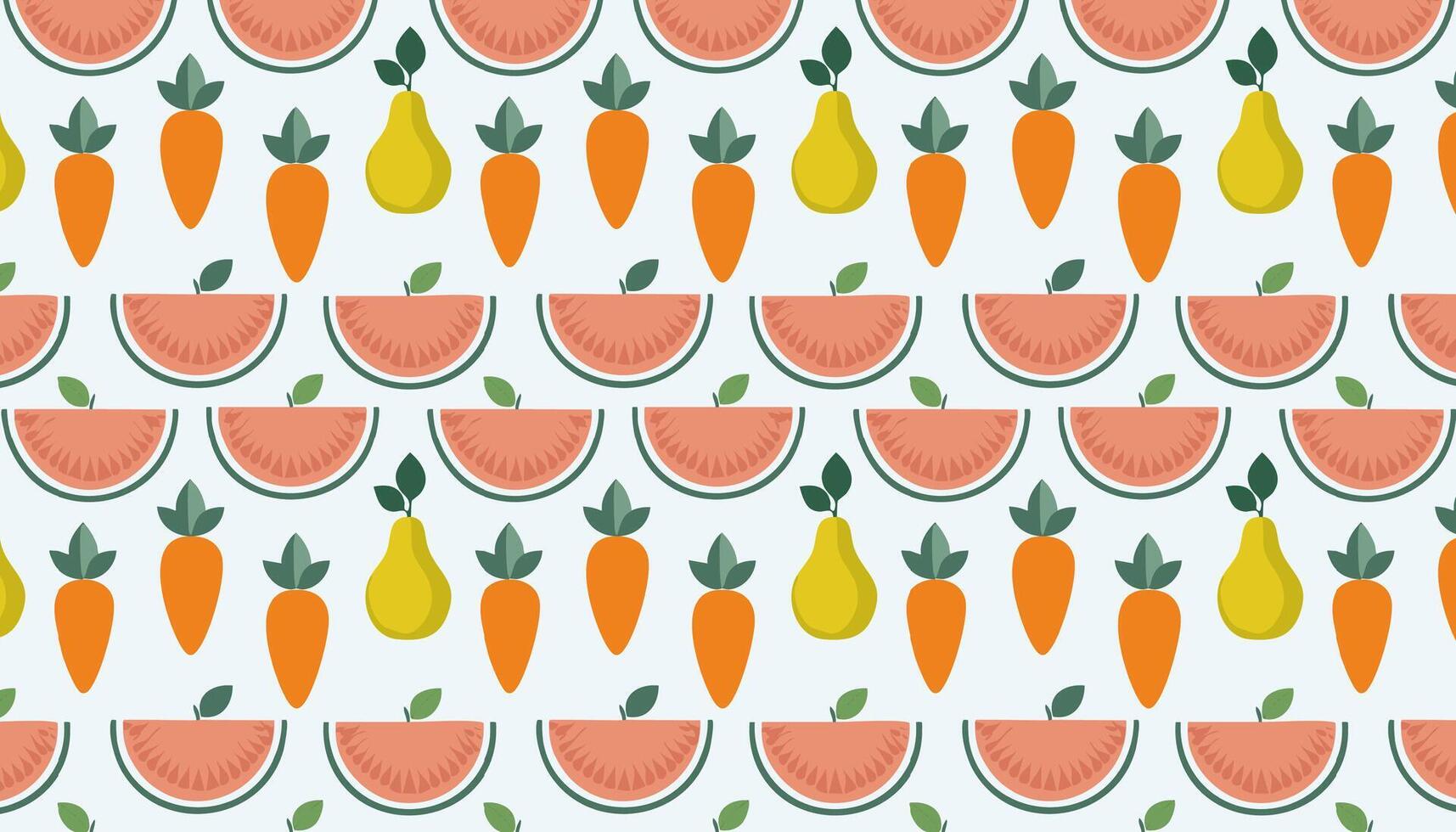 Seamless pattern with watermelon, pear, orange and carrot vector
