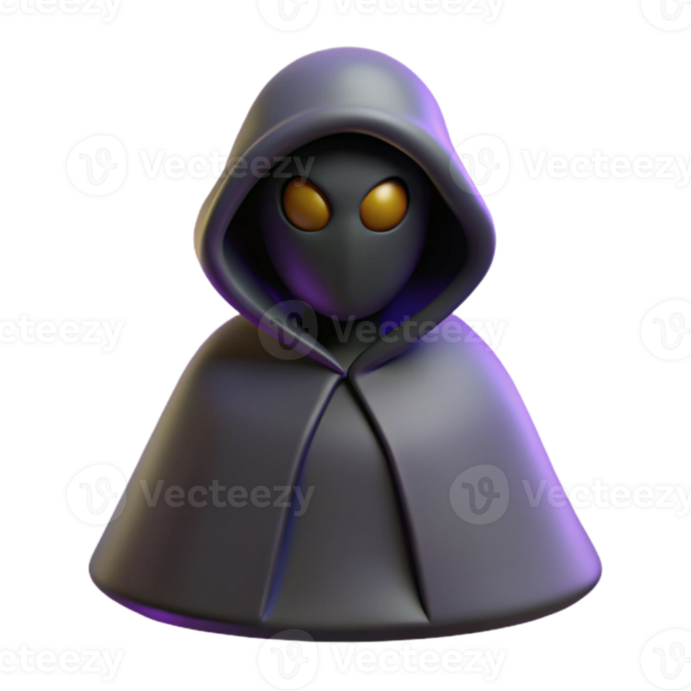 vibrant creative Mysterious 3D Render of Hooded Figure high quality png
