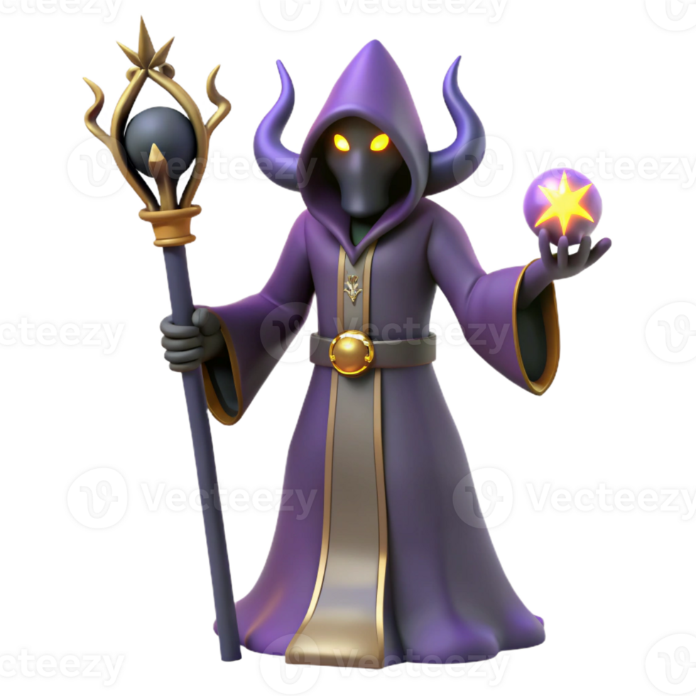 impressive contemporary 3D Render Dark Wizard Staff Orb genuine png