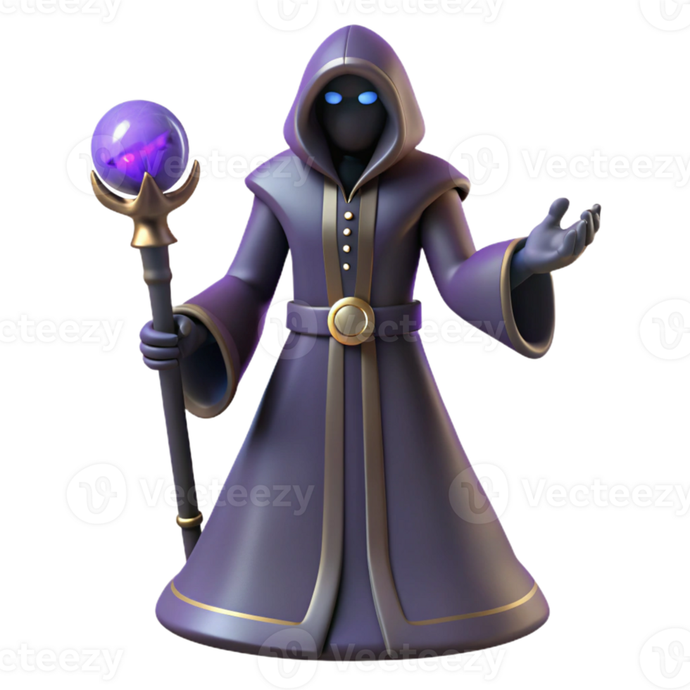 extraordinary abstract 3D Render Wizard in Purple Robe original png
