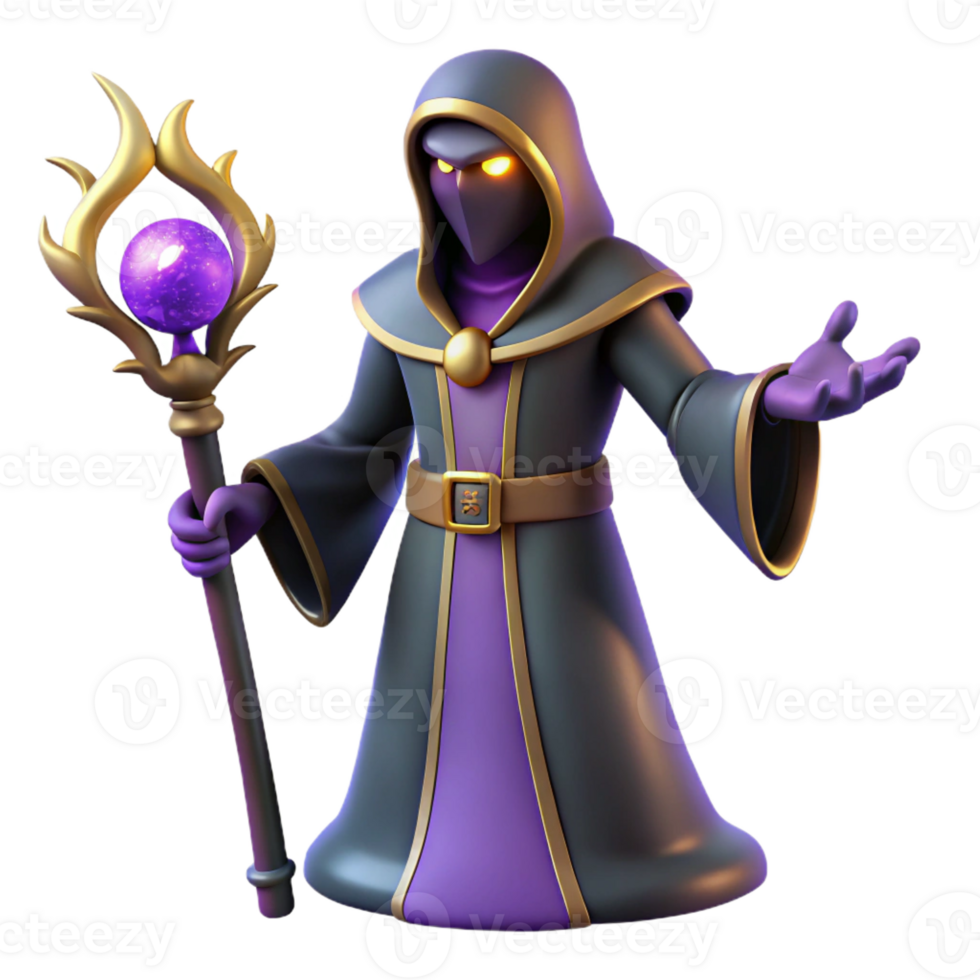 serene contemporary Dark Wizard 3D Render high quality png