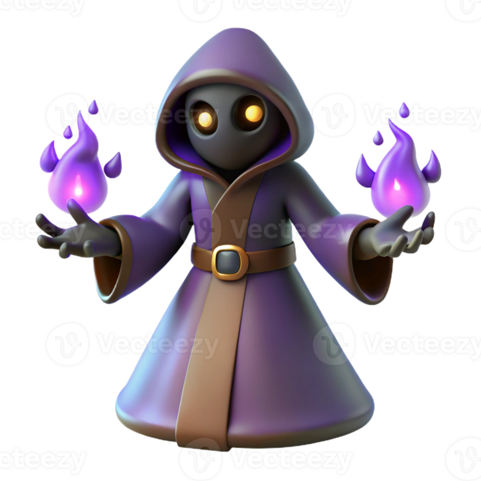 dramatic classic 3D Render Purple Wizard with Flames premium png