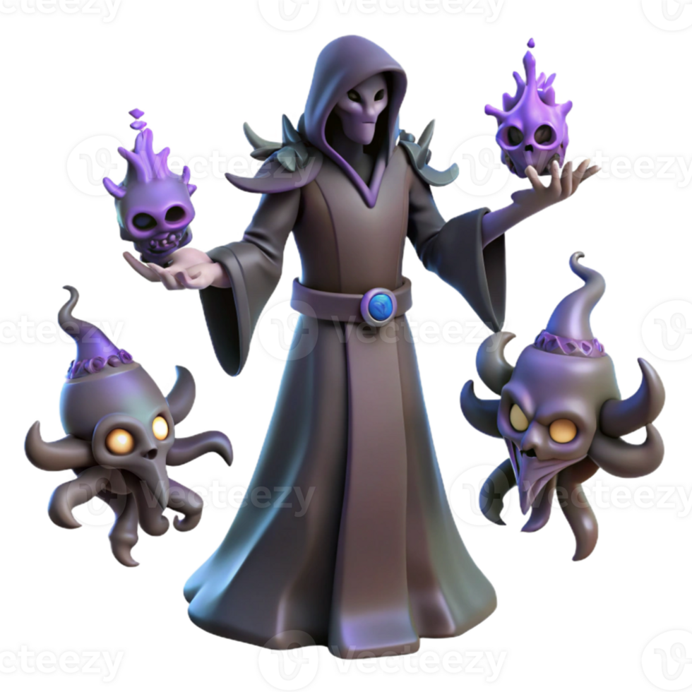 stunning minimalist Dark Sorcerer 3D Render, Fantasy Illustration authentic png