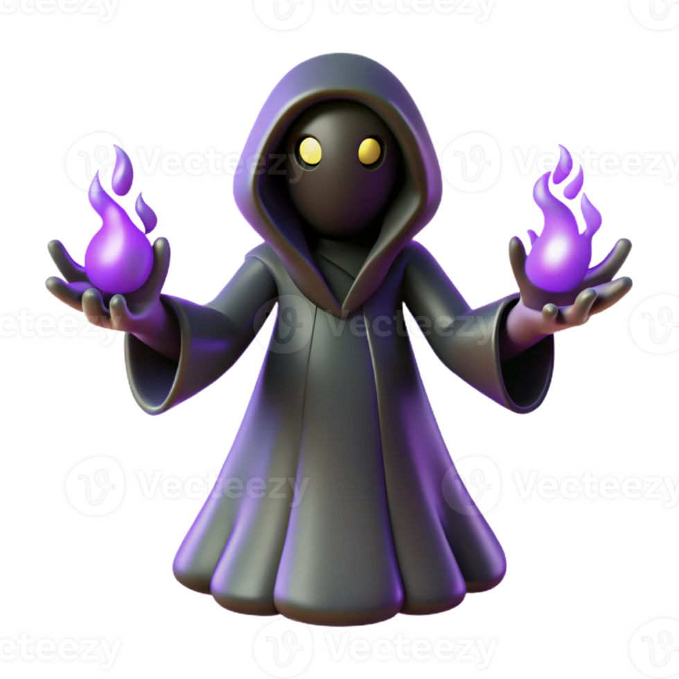 beautiful creative 3D Render Mystic Robe Figure with Purple Flames genuine png