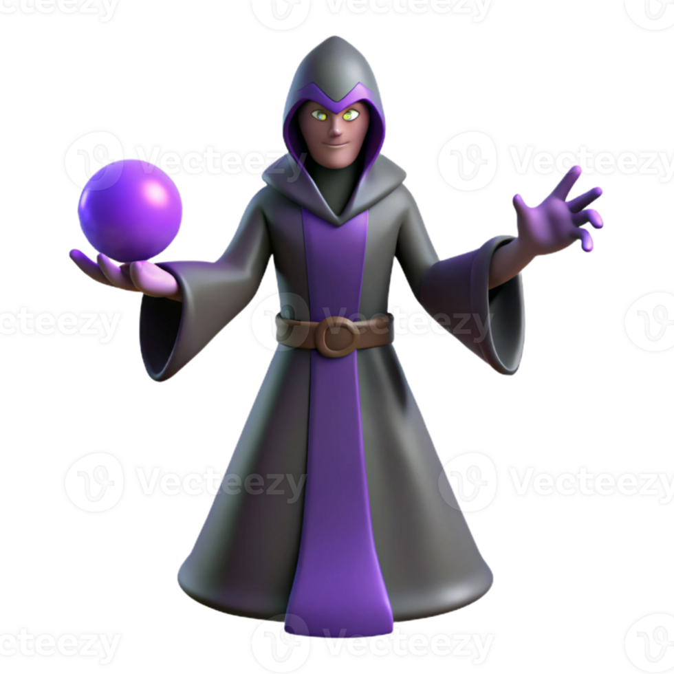 elegant contemporary 3D Cartoon Sorcerer with Magic Orb original png