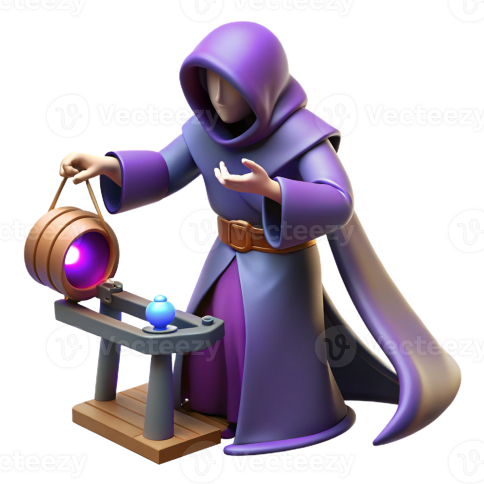 wonderful rustic 3D Render Purple Robed Wizard Potion premium png