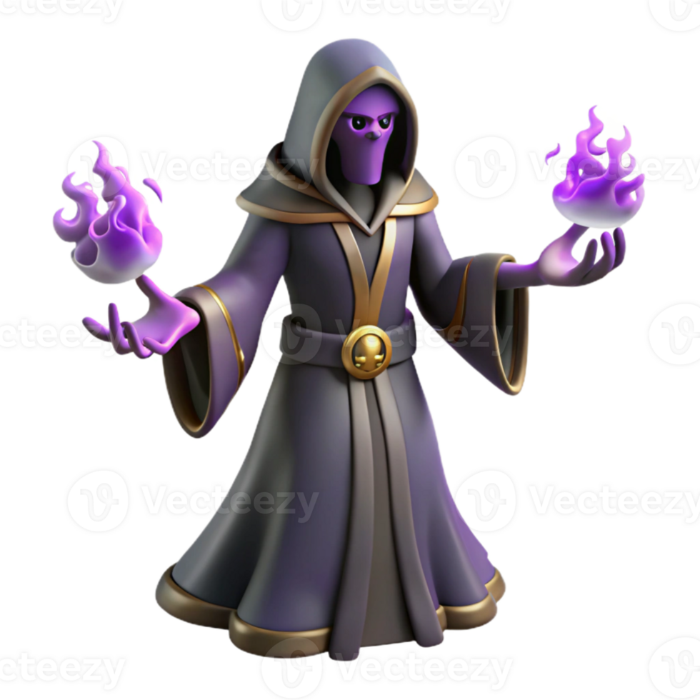 beautiful classic 3D Render Purple Wizard with Flames authentic png