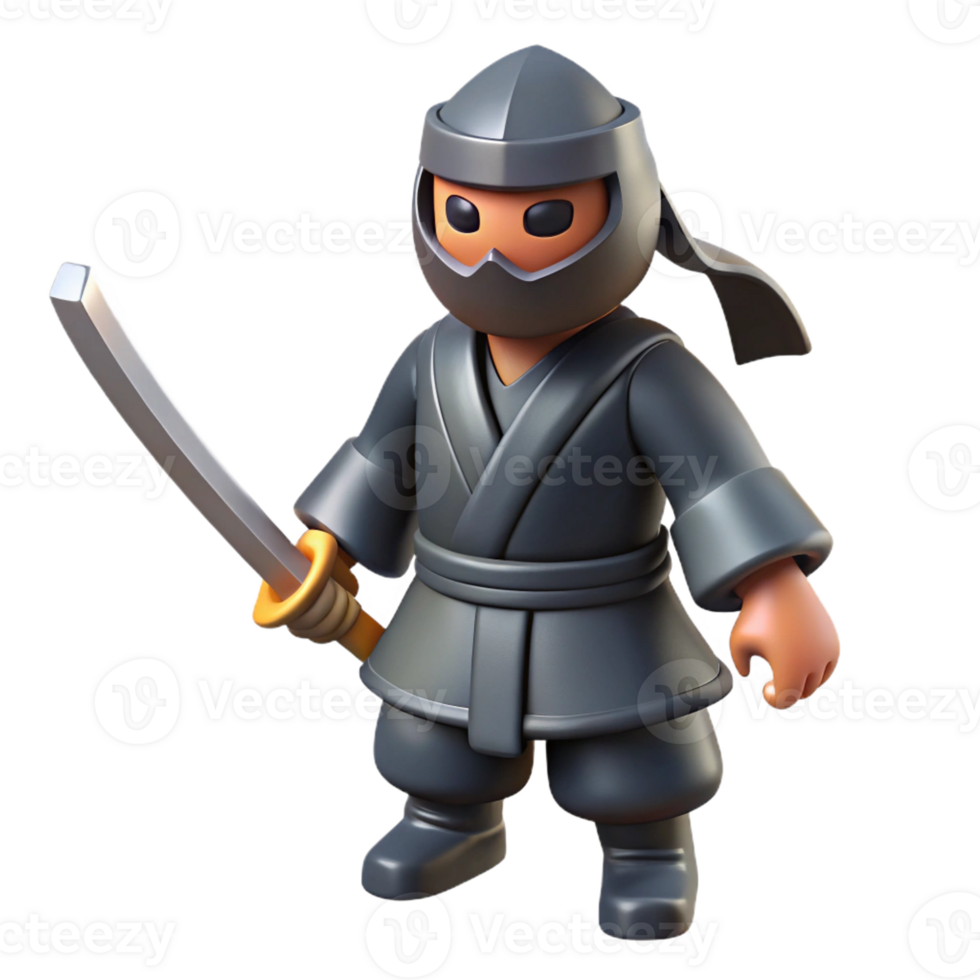 impressive modern 3D Ninja Warrior Cartoon Illustration detailed png