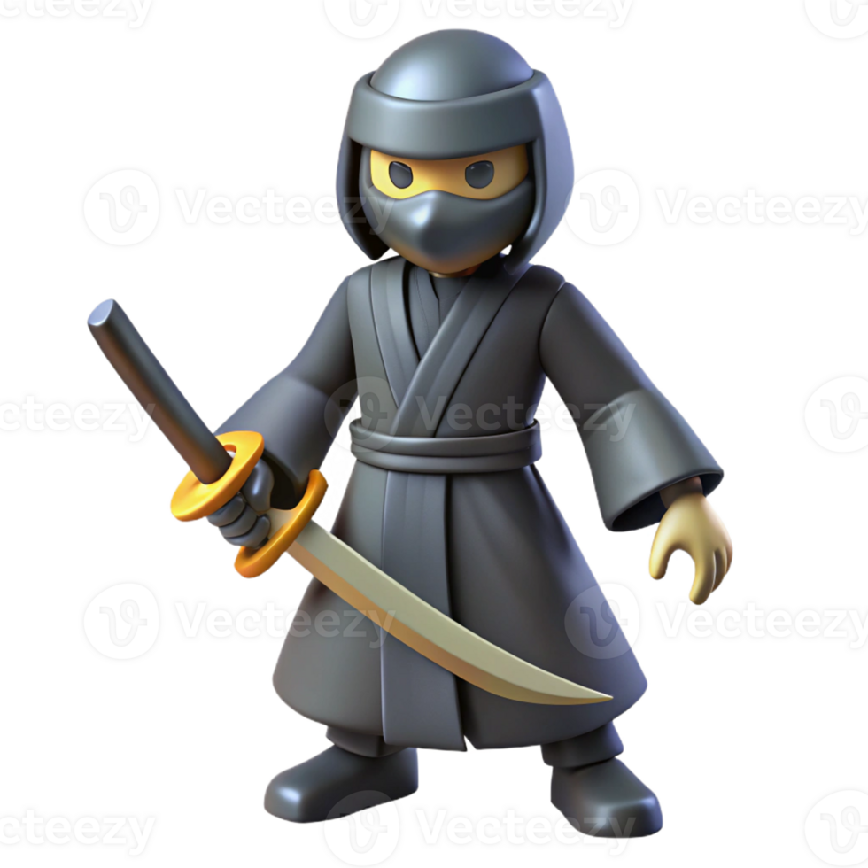 elegant abstract 3D Cartoon Ninja with Katana 4K png
