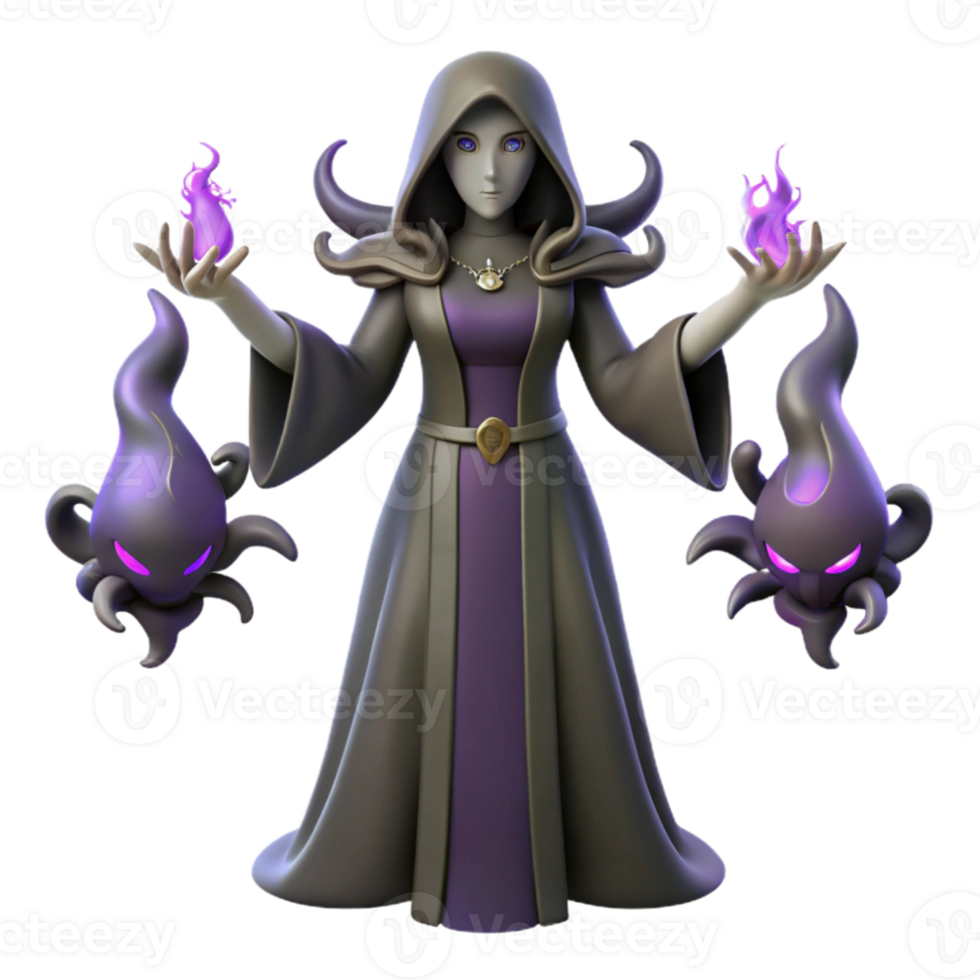 serene contemporary Dark Sorceress 3D Render premium png