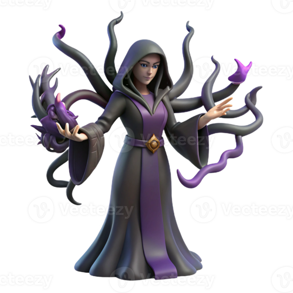 extraordinary minimalist 3D Render Dark Sorceress Illustration authentic png