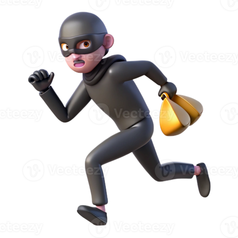 serene traditional Cartoon Thief Running 3D Illustration high resolution png