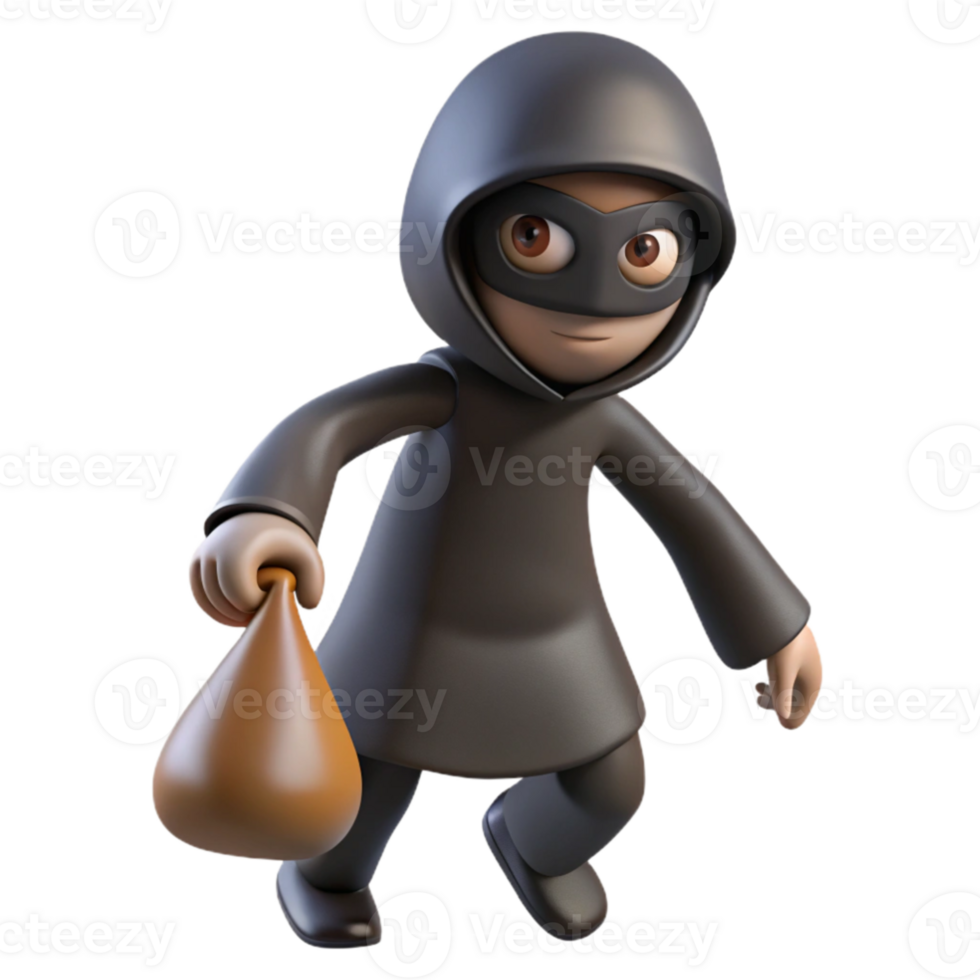 dramatic rustic Cartoon Thief 3D Render genuine png