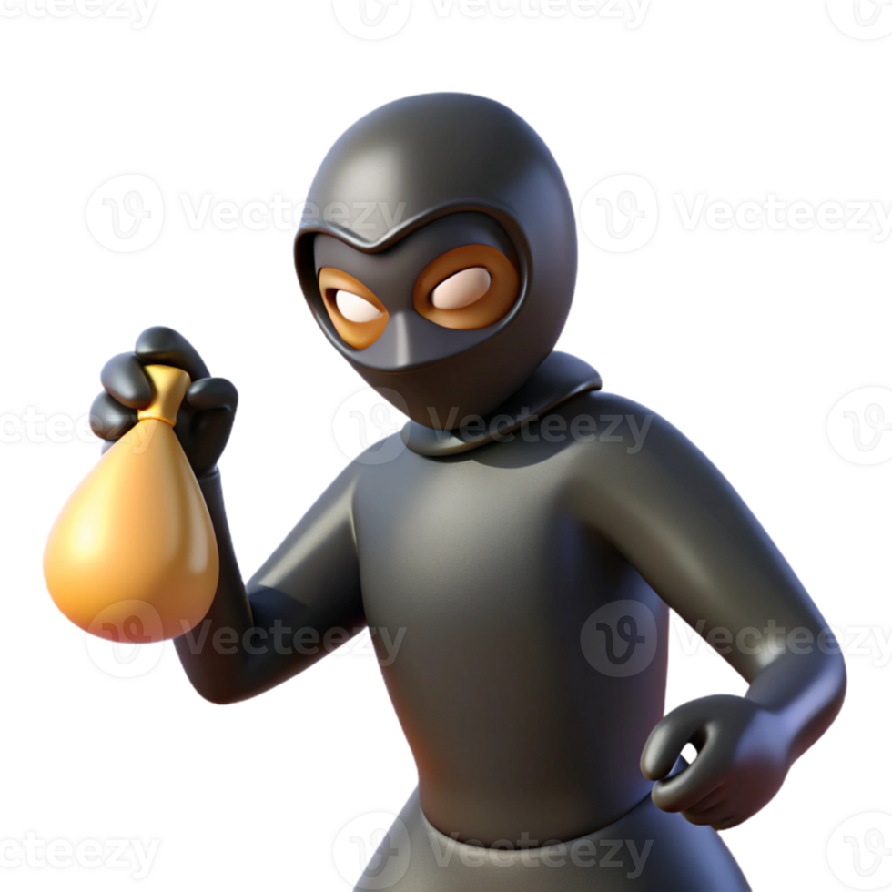 elegant creative 3D Cartoon Thief with Loot Bag premium png