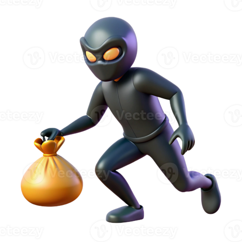 elegant classic 3D Render Stealthy Thief Cartoon high quality png
